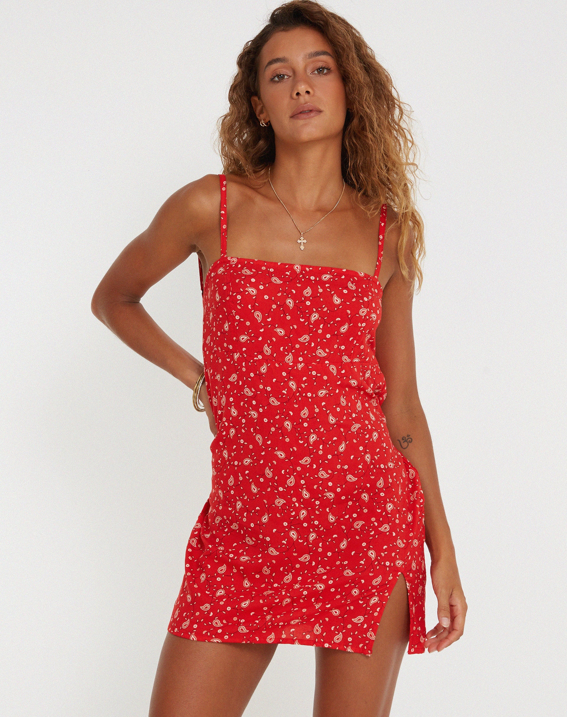 Stoira Mini Dress in Paisley Fun Red - Image 6