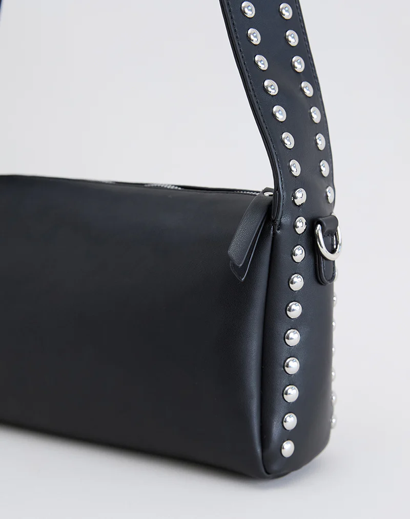 Studded Shoulder Bag in Black - Image 4