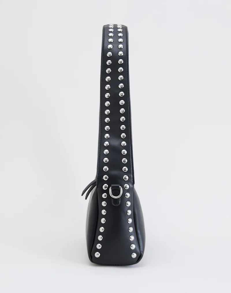 Studded Shoulder Bag in Black - Image 5