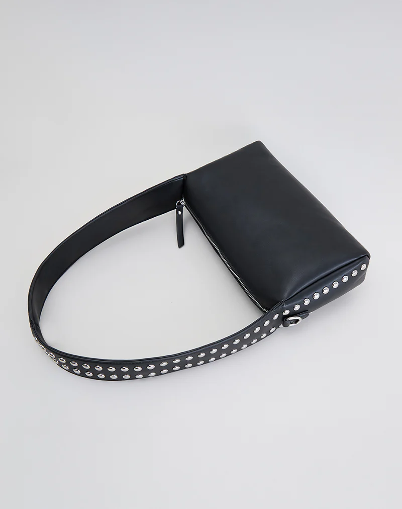 Studded Shoulder Bag in Black - Image 7