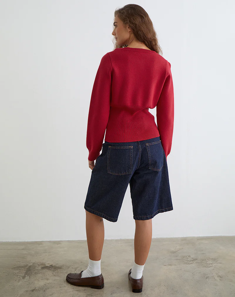 Subra Long Sleeve Cardigan in Red - Image 4