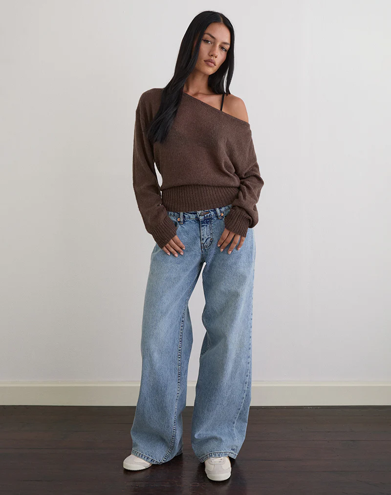 Suena Asymmetric Jumper in Knit Dark Chocolate - Image 2