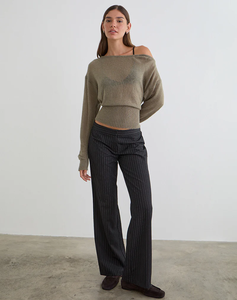 Suena Asymmetric Jumper in Knit Khaki - Image 2