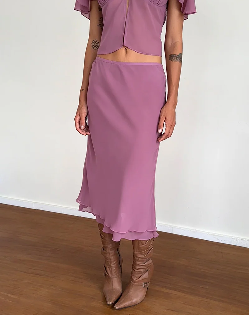 Suharni Midi Skirt in Chiffon Mauve - Image 4