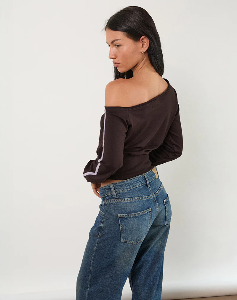 Sujana Asymmetric Sweatshirt in Bitter Chocolate with Violet Binding - Image 3
