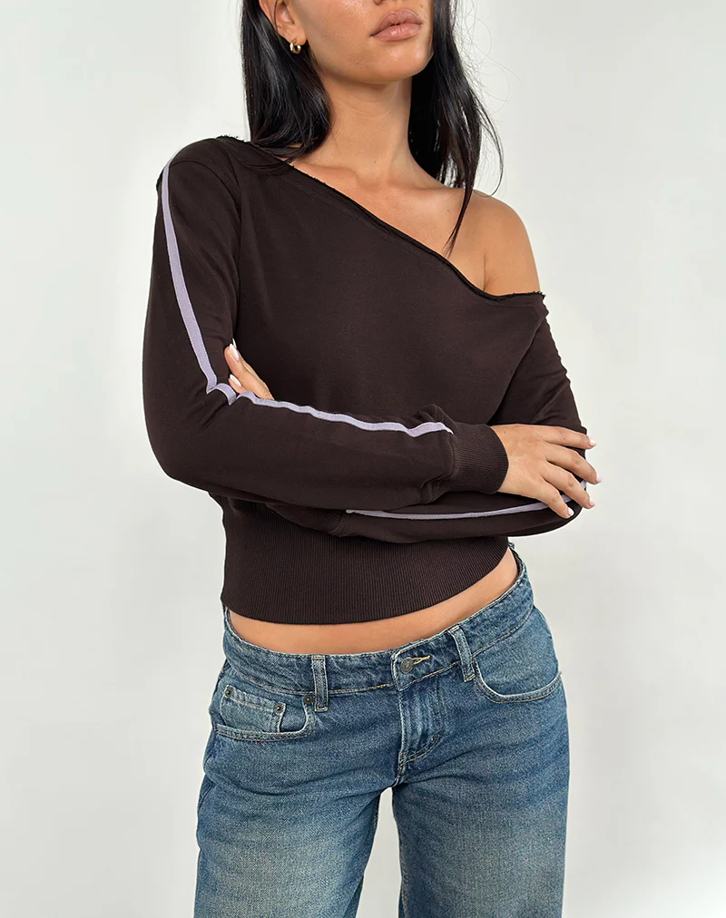 Sujana Asymmetric Sweatshirt in Bitter Chocolate with Violet Binding - Image 5