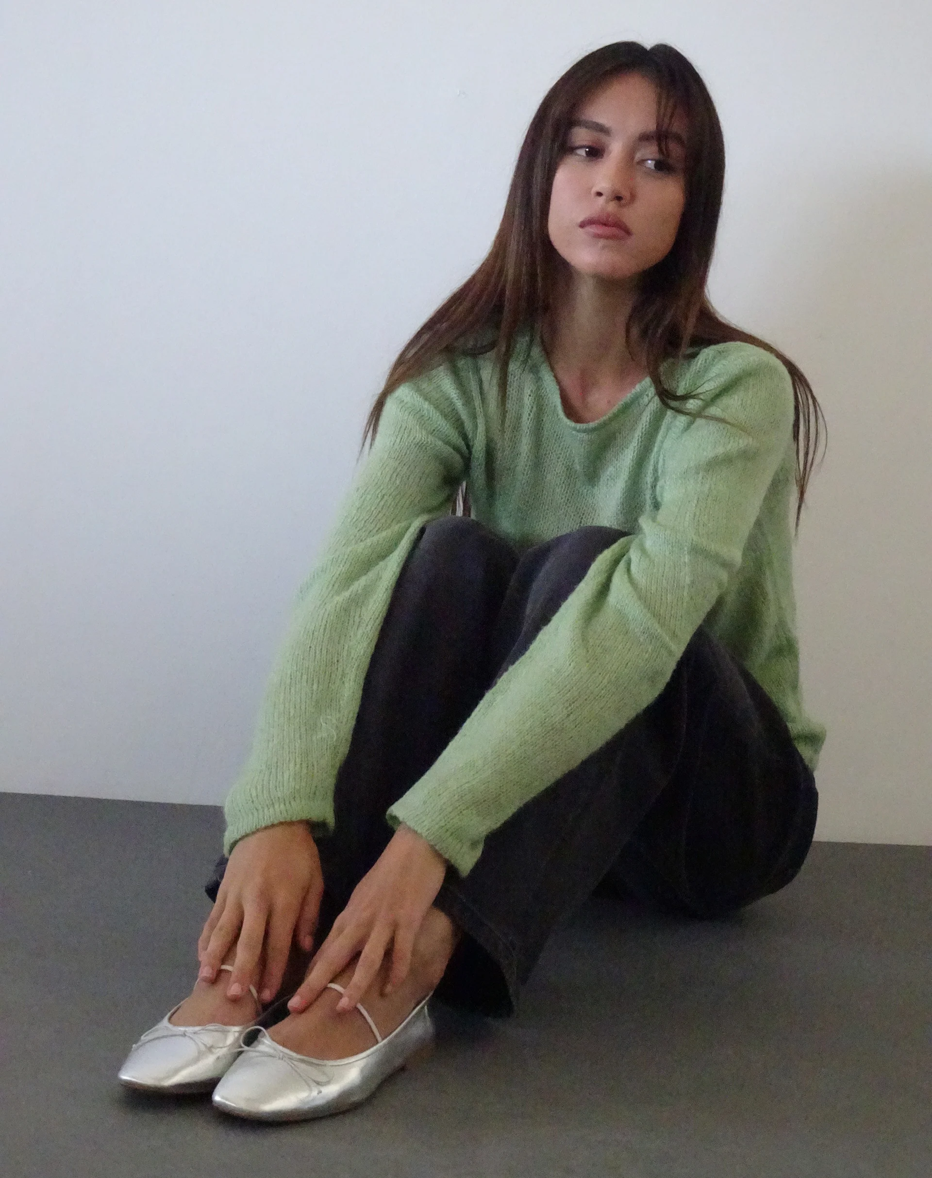 Sukana Long Sleeve Sheer-Knit Top in Light Green - Image 3