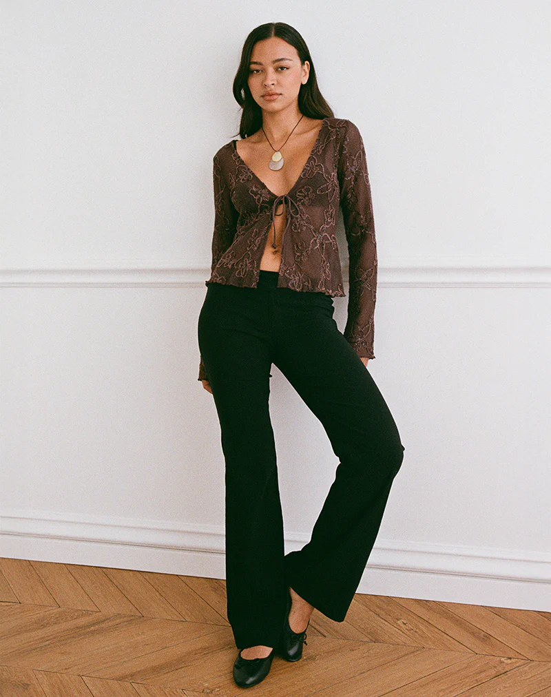 Sukita Cardigan in Sequin Knit Dark Brown - Image 5