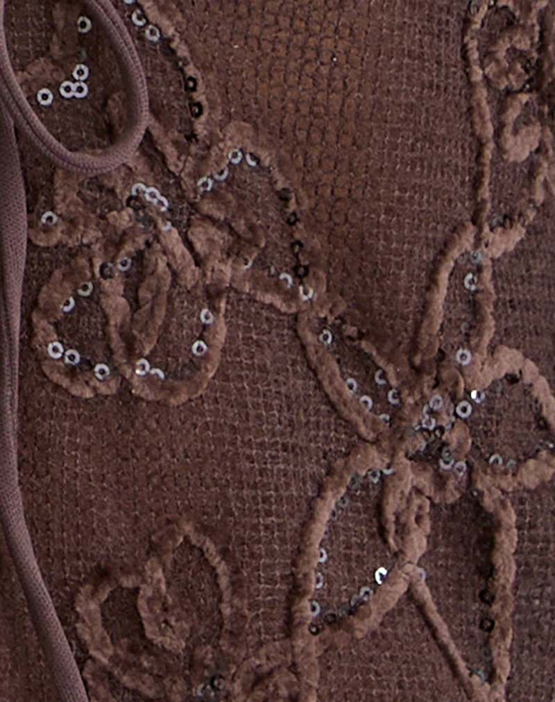 Sukita Cardigan in Sequin Knit Dark Brown - Image 6