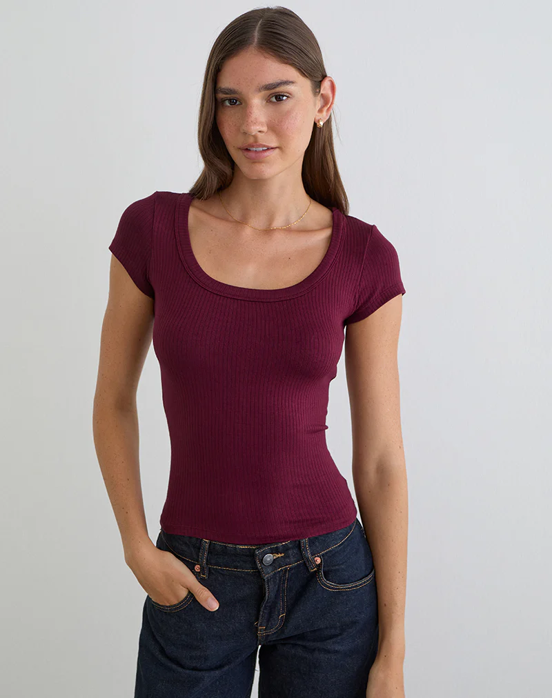 Sumala Tee in Thick Rib Wine - Image 3