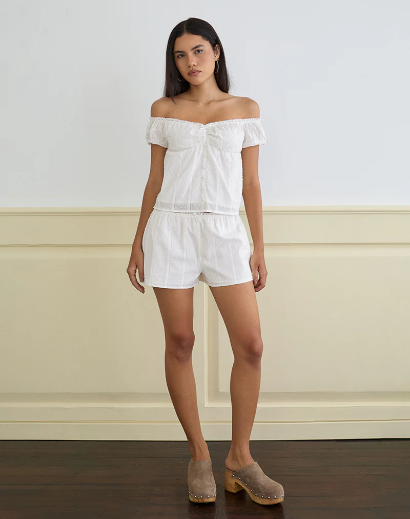 Sumi Shorts in Cotton Dobby White - Image 5