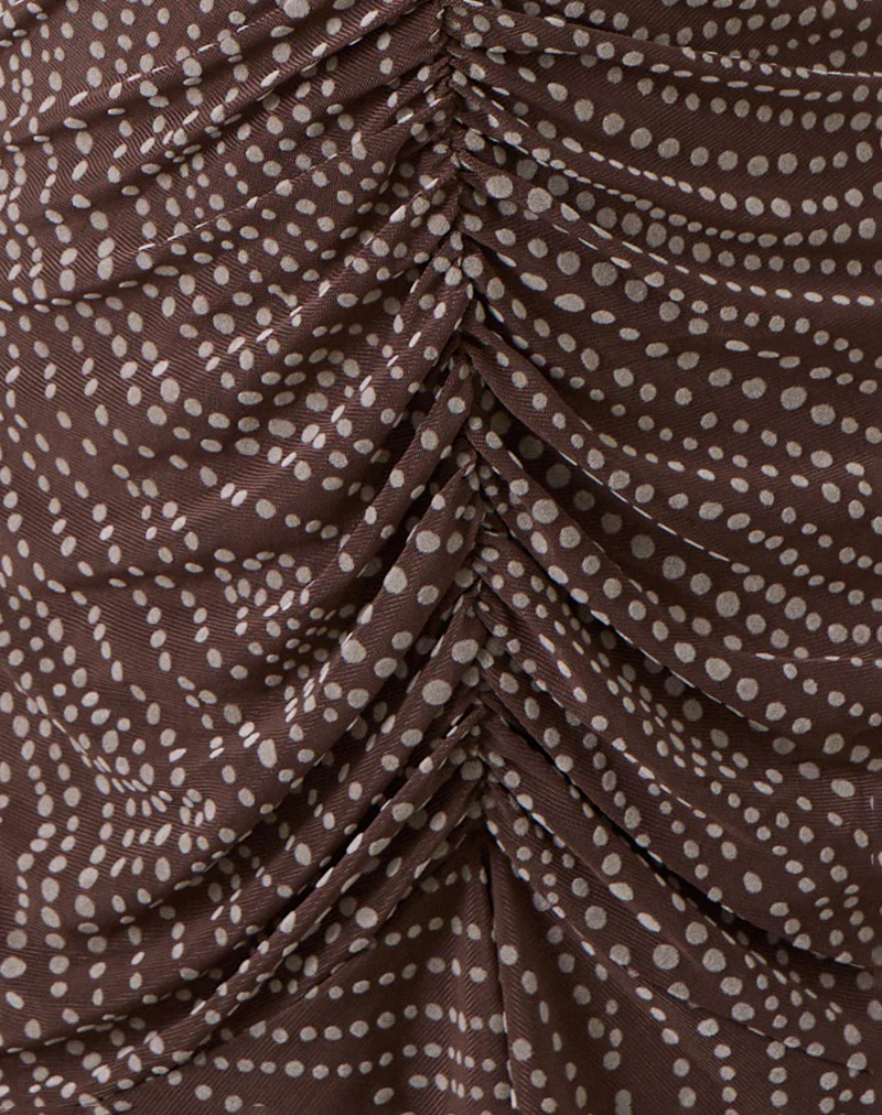 Sumiko Mini Dress in Abstract Polka Flock Brown - Image 5