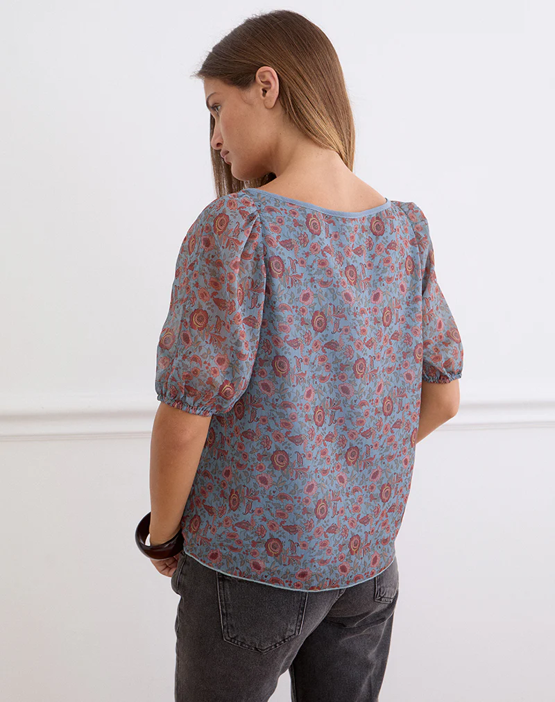 Sumire Top in Shadow Blossom Blue Chiffon - Image 4