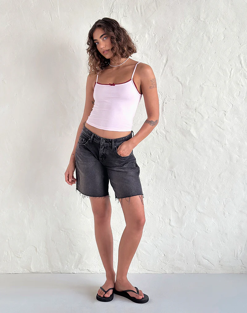 Suna Vest Top in Light Pink with Burgundy Trim - Image 2
