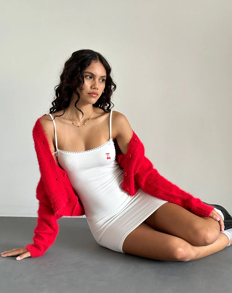 Sunali Mini Dress in Off White with Cherry Emb - Image 2