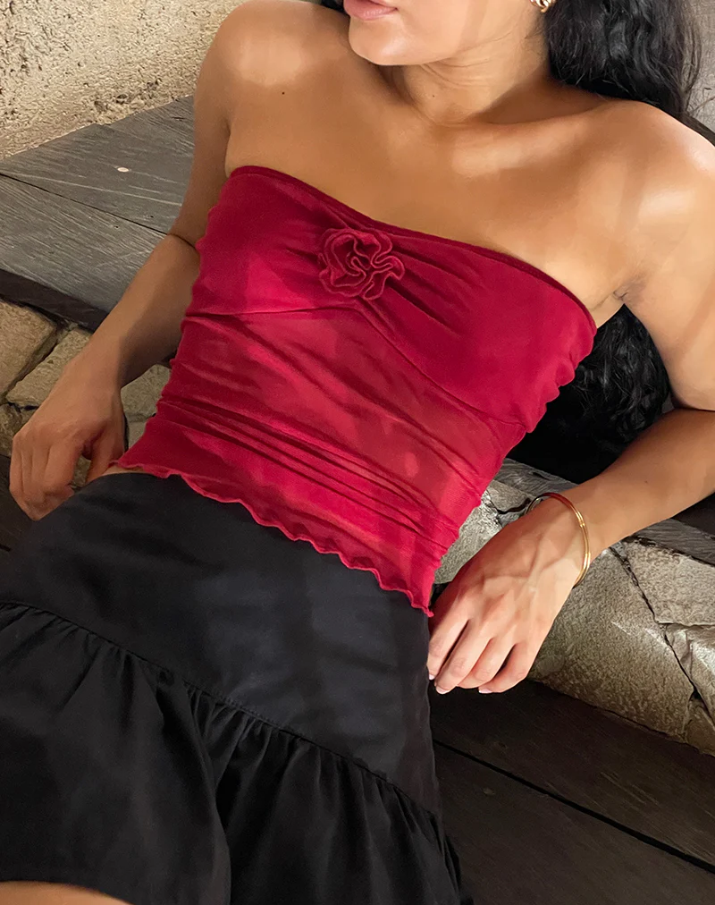 Sunniva Bandeau Top in Cherry Mesh - Image 2