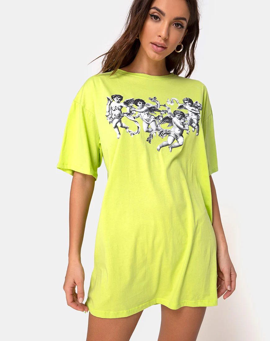 Sunny Kiss Tee in Lime with Cherub - Image 2
