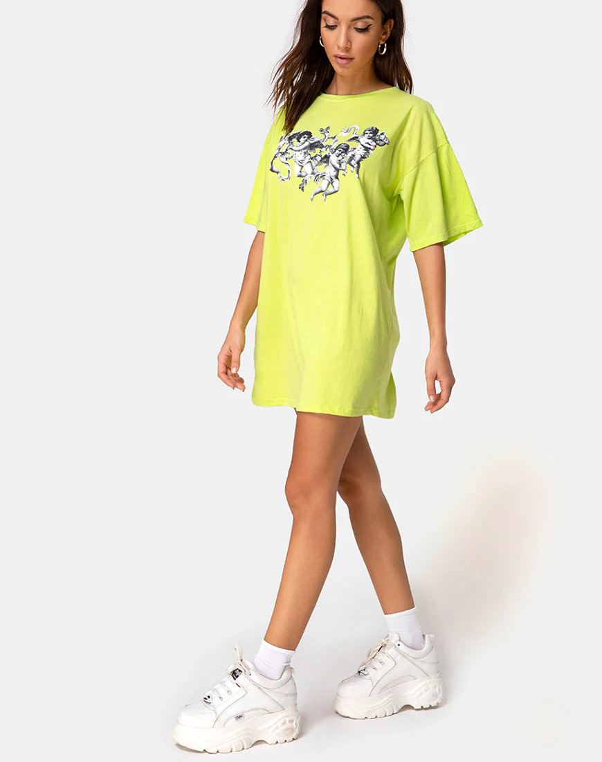 Sunny Kiss Tee in Lime with Cherub - Image 4