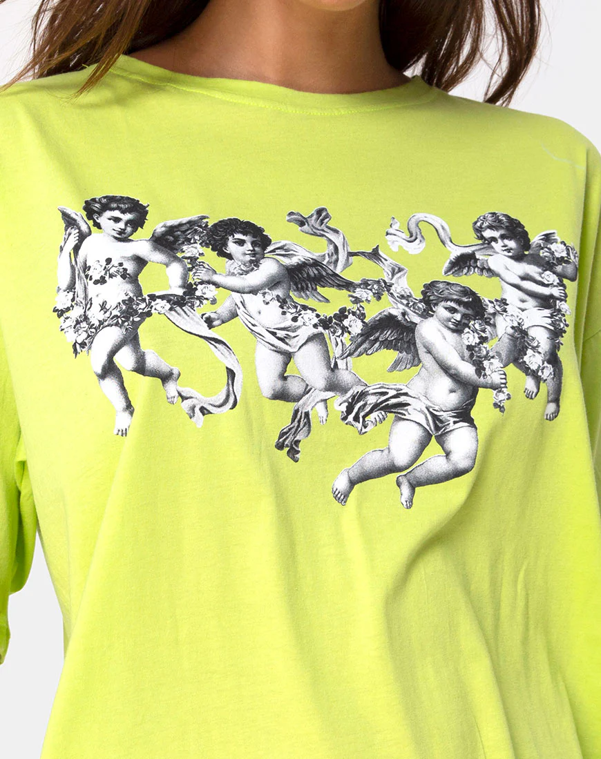 Sunny Kiss Tee in Lime with Cherub - Image 6