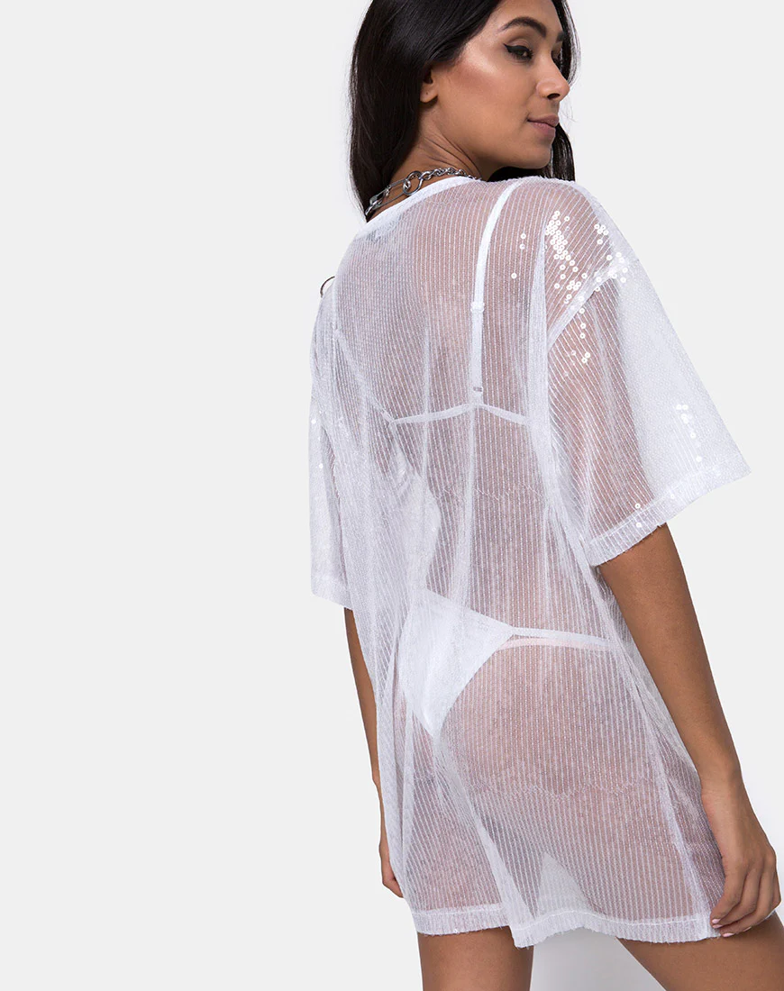 Sunny Kiss Tee in Sheer White Clear Sequin - Image 2