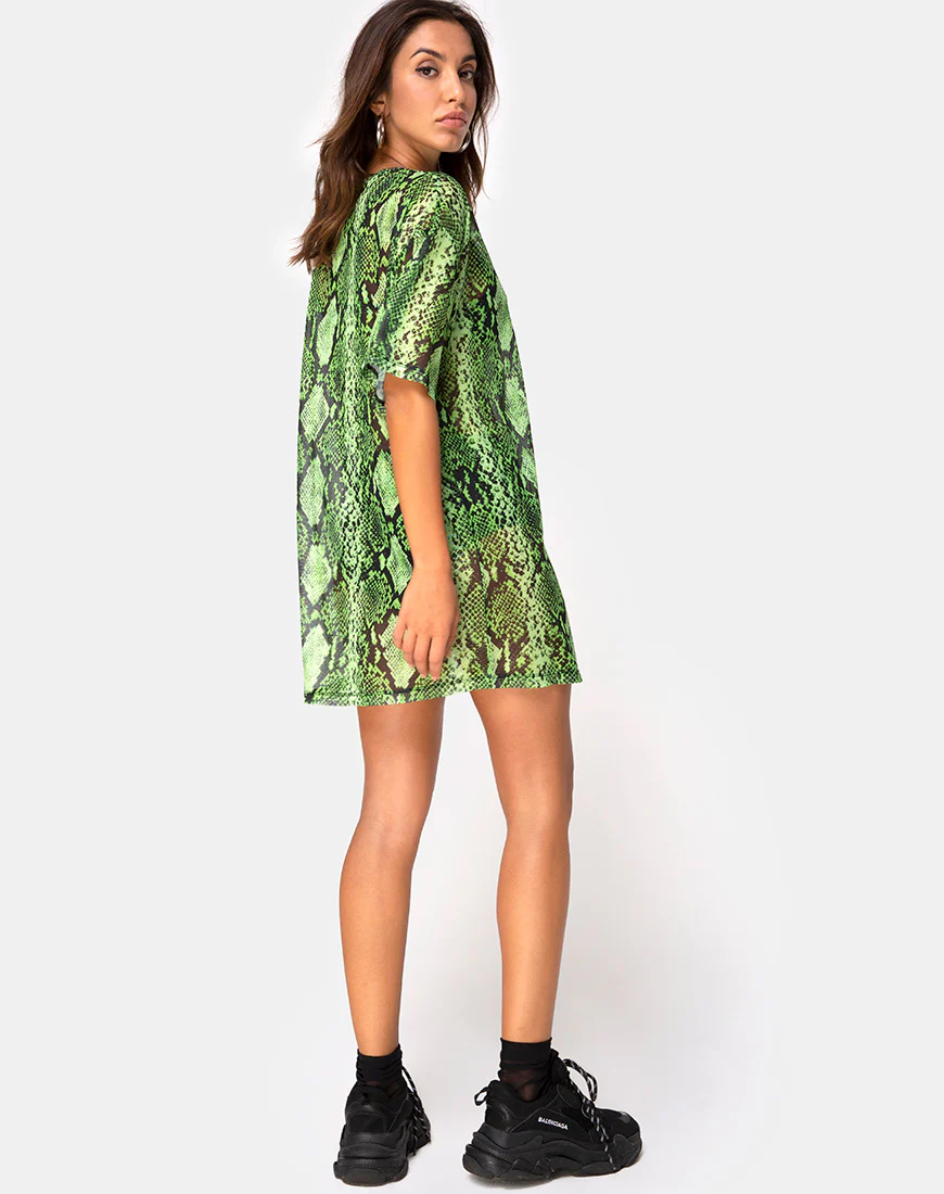 Sunny Kiss Oversize Tee in Slime Lime Snake Mesh - Image 4