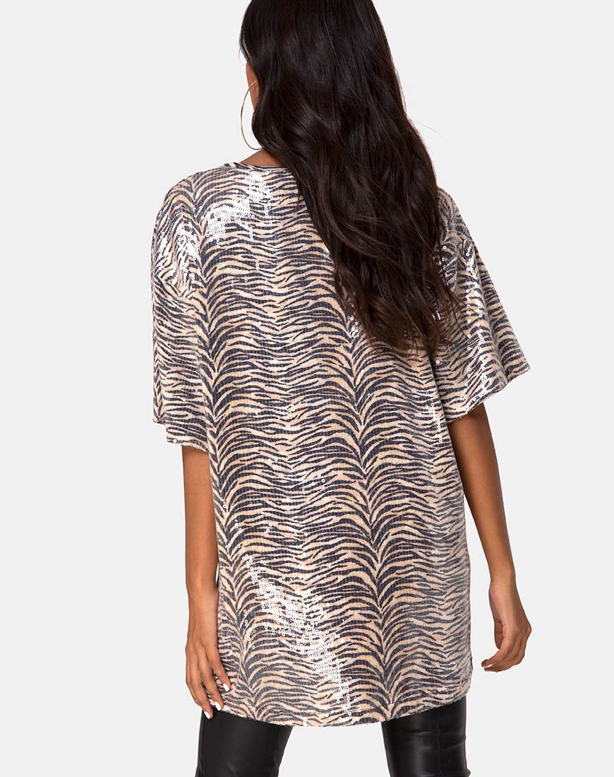 Sunny Kiss Oversize Tee in Tiger Clear Sequin - Image 2