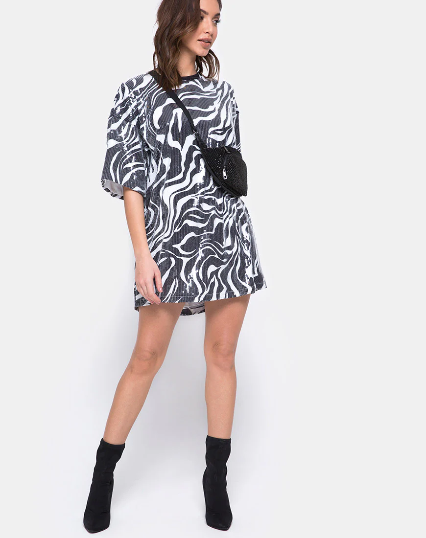 Sunny Kiss Oversize Tee in Trippy Zebra Clear Sequin - Image 4