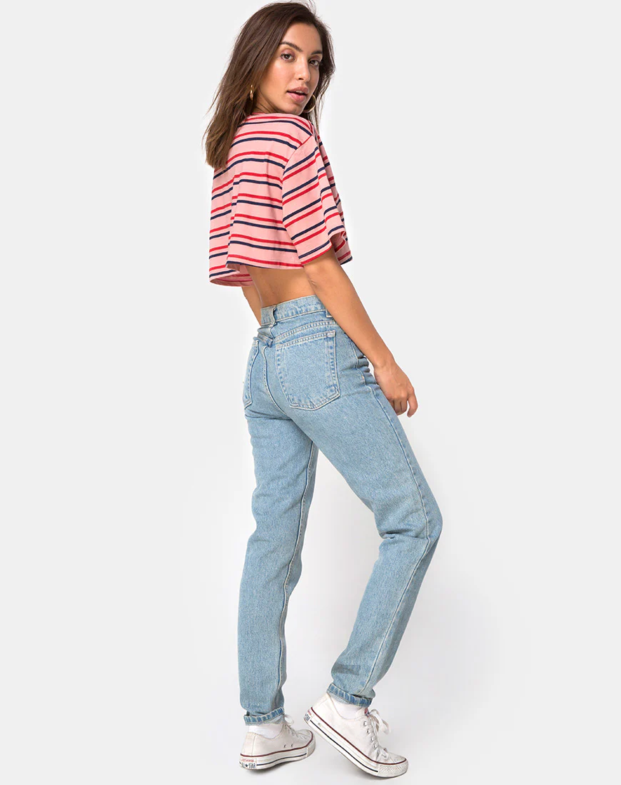Super Cropped Tee in 70's Stripe Pink Horizontal - Image 4