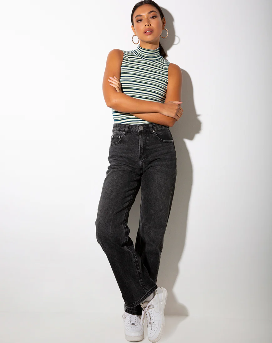 Suri Top in Dark Green Light Green and White - Image 3