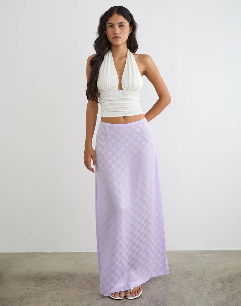 Surina Maxi Skirt in Chiffon Lilac Polka Dot - Image 3