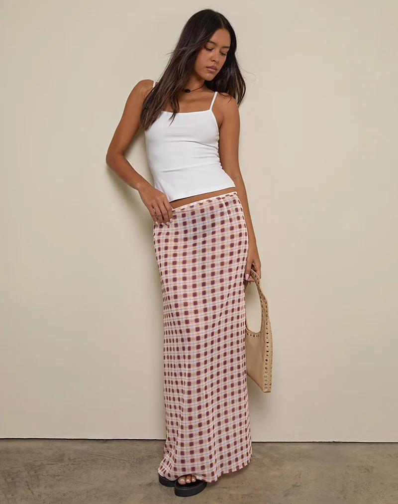 Surina Maxi Skirt in Chiffon Blurred Check Peach - Image 4