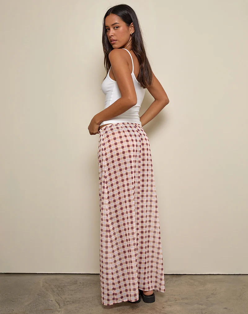 Surina Maxi Skirt in Chiffon Blurred Check Peach - Image 5