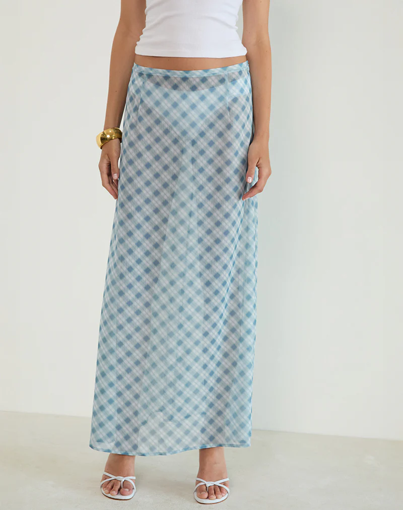 Surina Maxi Skirt in Blurred Check Blue - Image 2