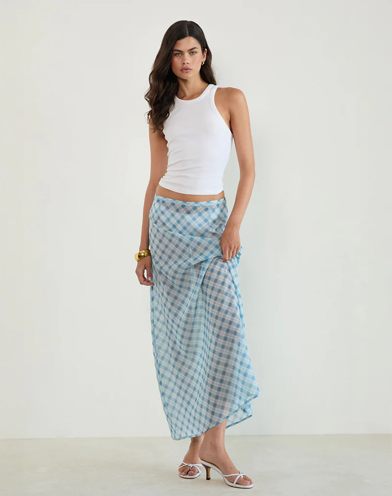 Surina Maxi Skirt in Blurred Check Blue - Image 3