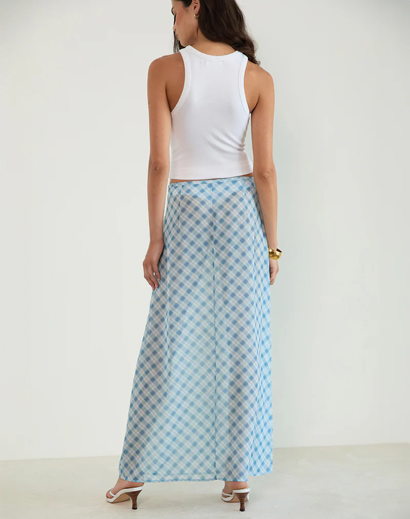 Surina Maxi Skirt in Blurred Check Blue - Image 4