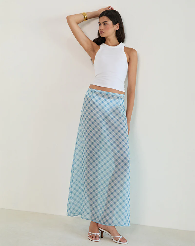 Surina Maxi Skirt in Blurred Check Blue - Image 5