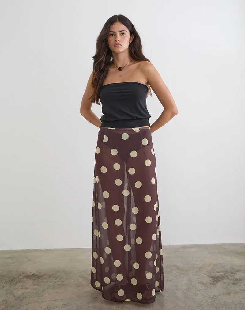 Surina Maxi Skirt in Brown with Irregular Polka Yellow - Image 3