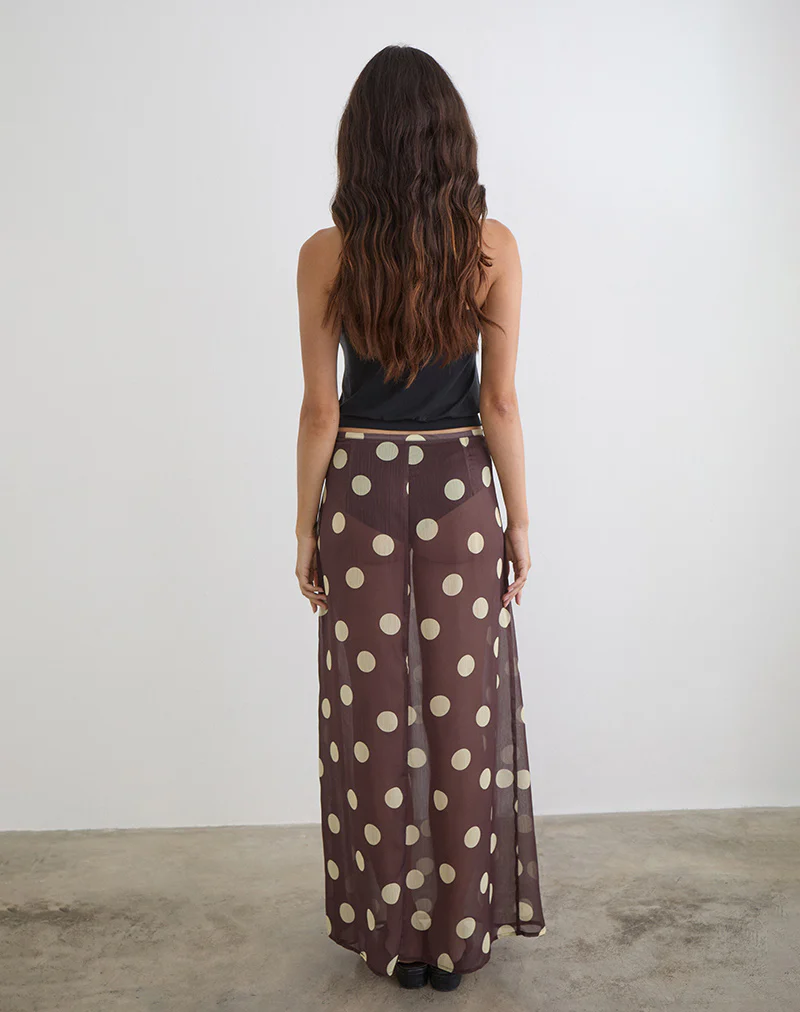 Surina Maxi Skirt in Brown with Irregular Polka Yellow - Image 4