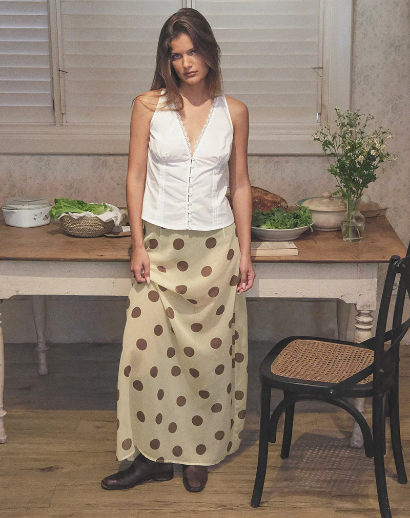 Surina Maxi Skirt in Yellow with Irregular Polka Brown - Image 3