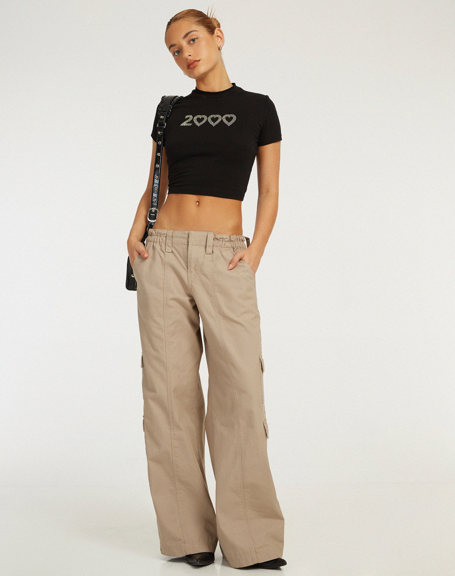Surtila Crop Top in Black 2000 Hotfix Diamante - Image 3
