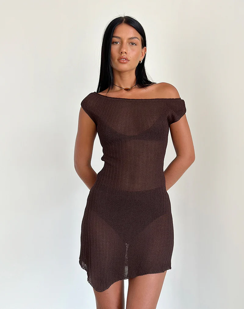 Susannah Dress in Wide Rib Knit Brown - Image 2
