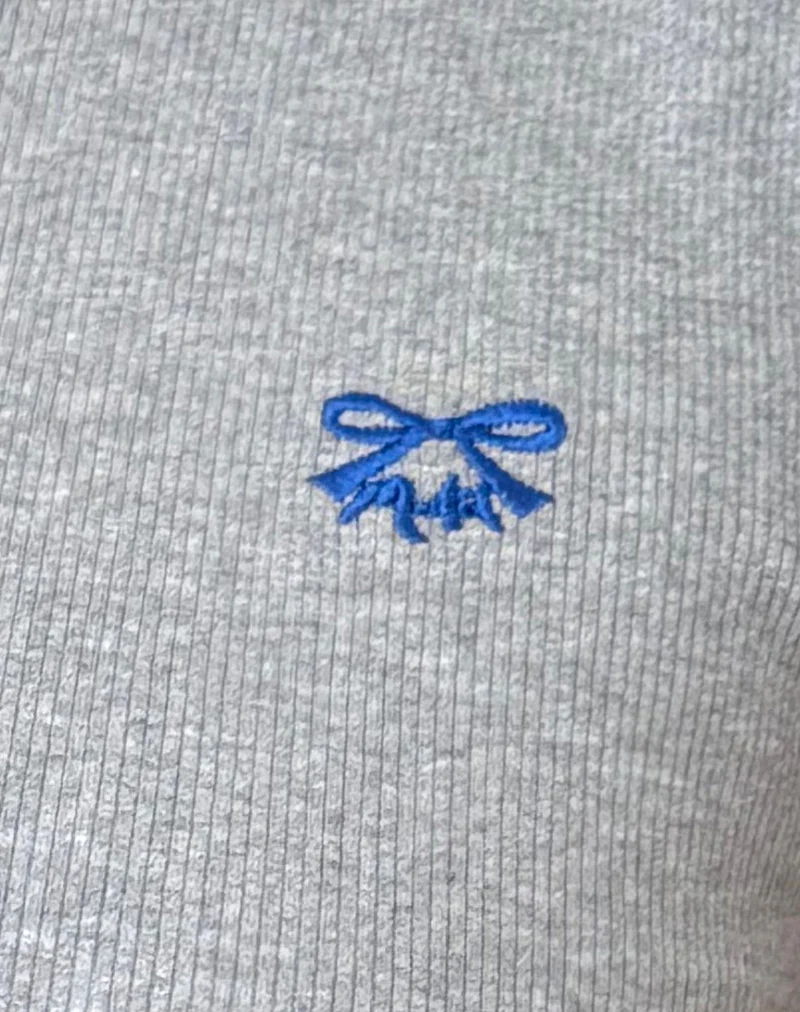 Suti Tee in Grey Marl with Cobalt Blue Bow Embroidery - Image 6
