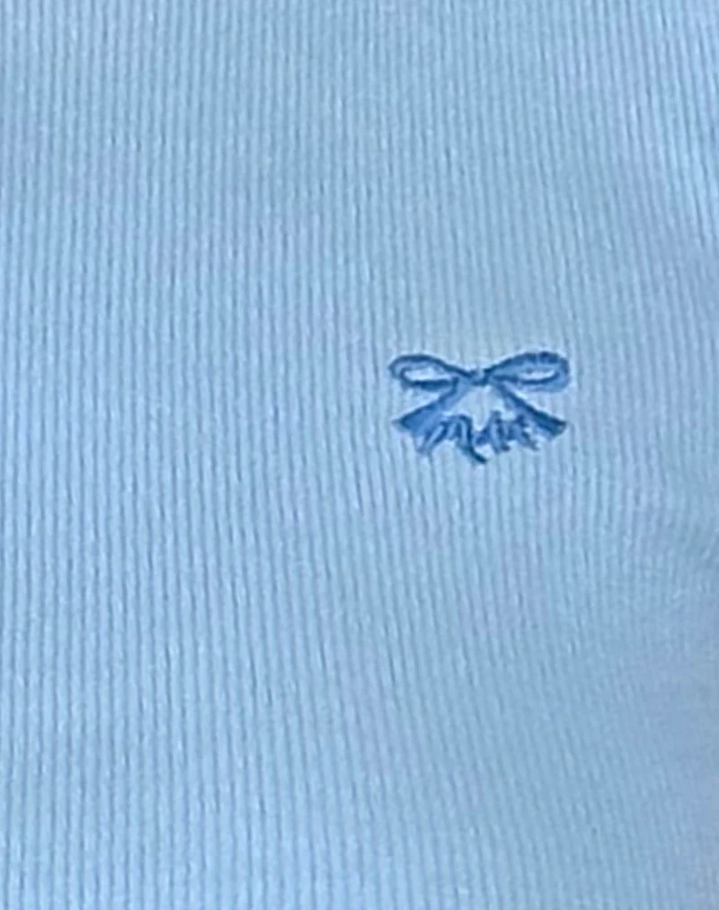 Suti Ribbed Baby Tee in Ice Blue with Dark Blue Bow Embroidery - Image 5