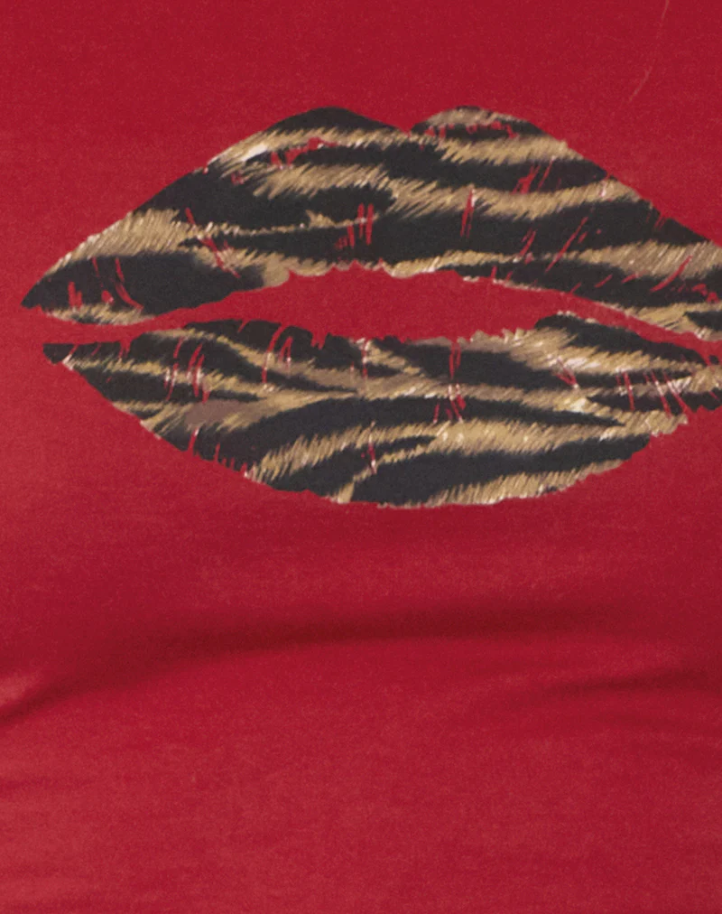 Sutin Tee in Adrenaline Red with Leopard Lip Print - Image 6