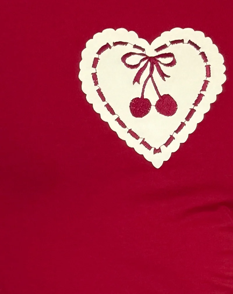 Sutin Baby Tee in Adrenaline Red with Embroidered Cherry Heart - Image 6
