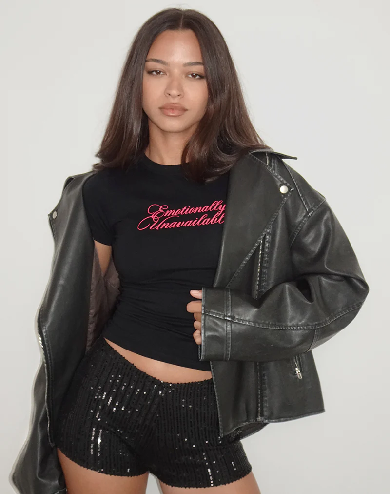 Sutin Tee in Black with Emotionally Unavailable Print - Image 4