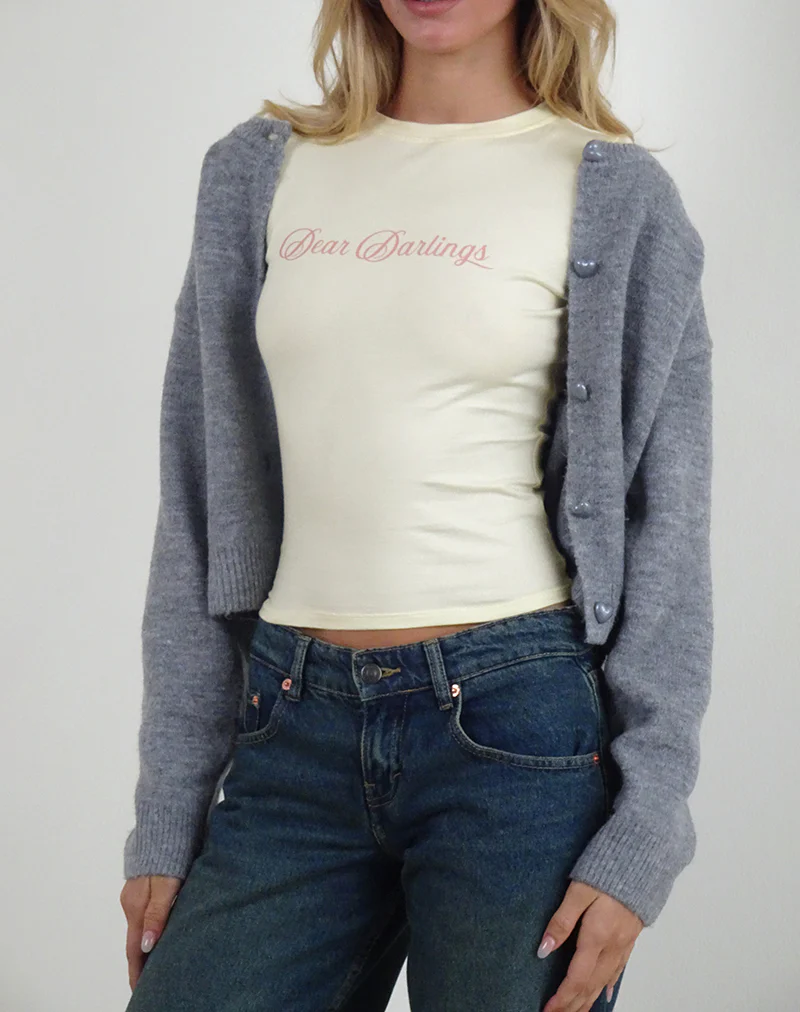 Sutin Tee in Buttermilk with Dear Darlings Print - Image 2