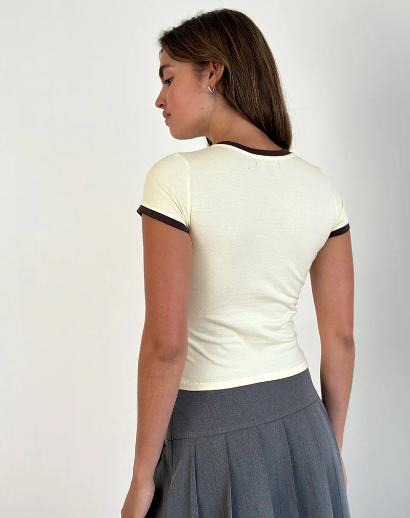 Sutin Tee in Yellow Buttermilk with 5 Emblem and Red Mahogany Binding - Image 5