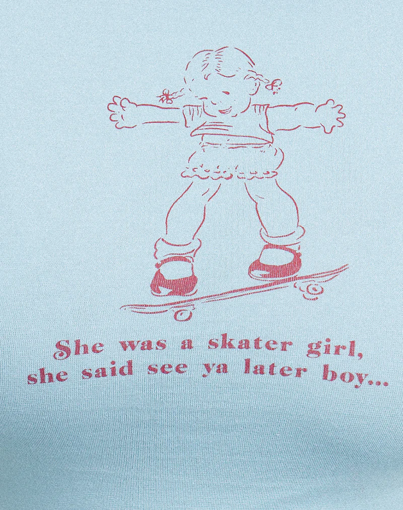 Sutin Baby Tee in Nantucket Blue with Skater Girl Motif - Image 6