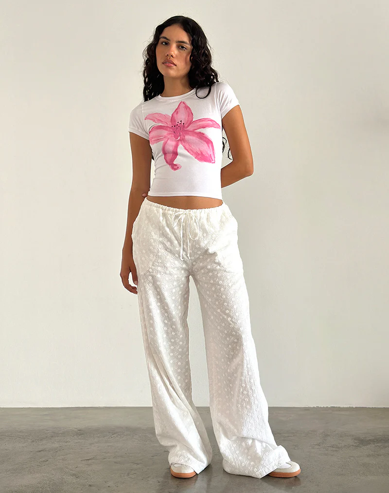 Sutin Tee in White with Painted Flower Pink - Image 6